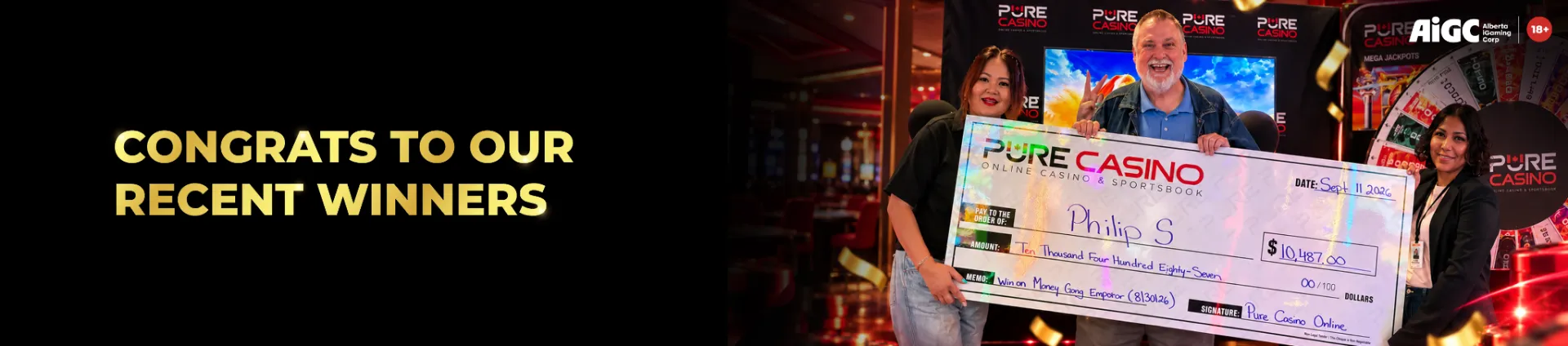 Congrats to our recent winners at Pure Casino Online